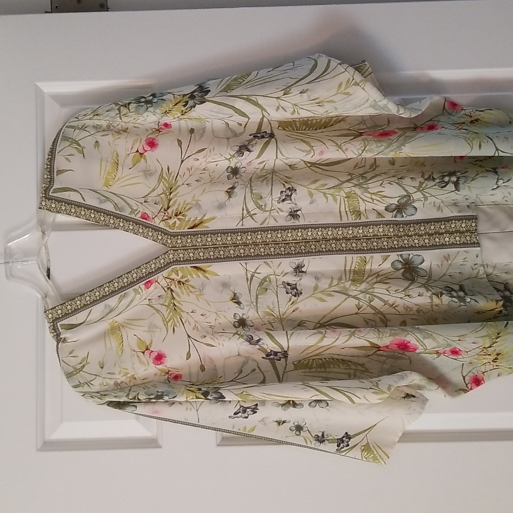 Rose & Olive Floral Blouse - Cream, Green, Pink